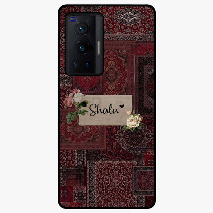 Velvet Wine Pattern Custom Name Glass Case showing flat back view with elegant wine colored pattern artwork and personalized name design.