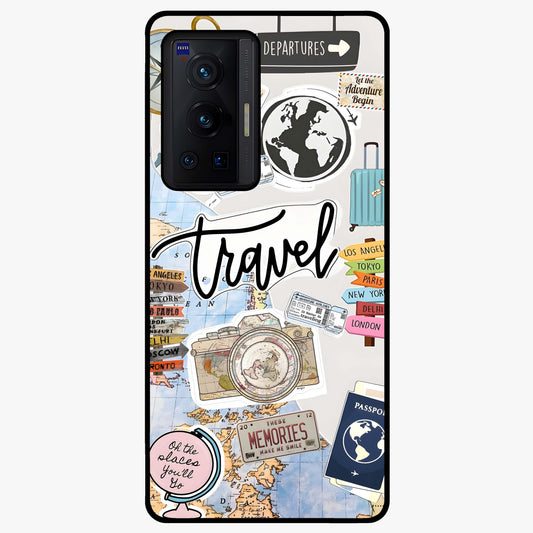 Wanderlust Journal Glass Case showing flat back view with travel inspired artwork and glossy glass finish.