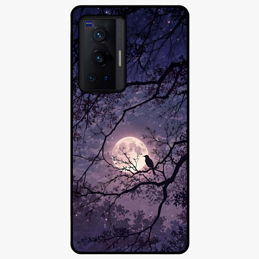 Whispering Moon Silence Glass Case showing flat back view with serene moon themed artwork and glossy glass finish.