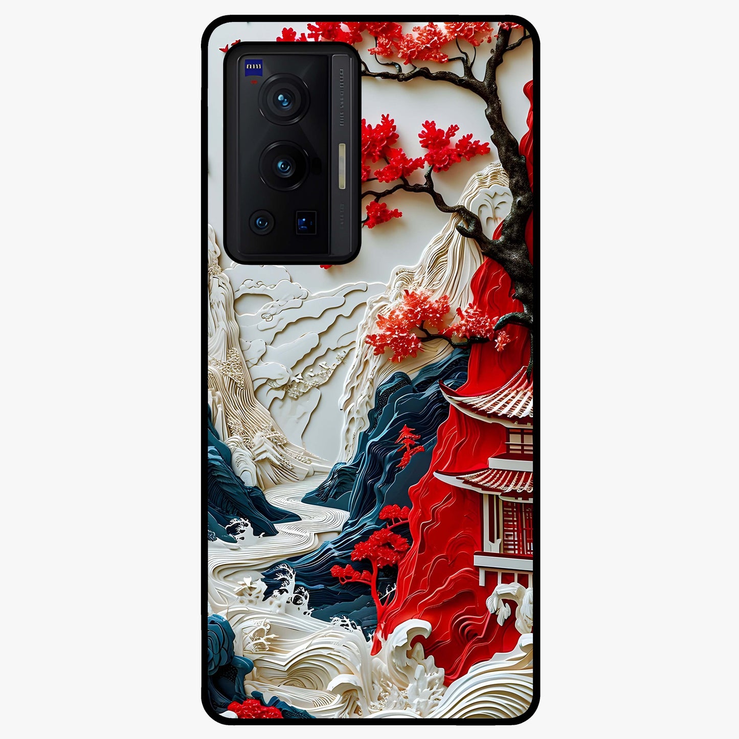 Whispers Of Sakura Waves Glass Case showing flat back view with cherry blossom wave artwork and glossy glass finish.