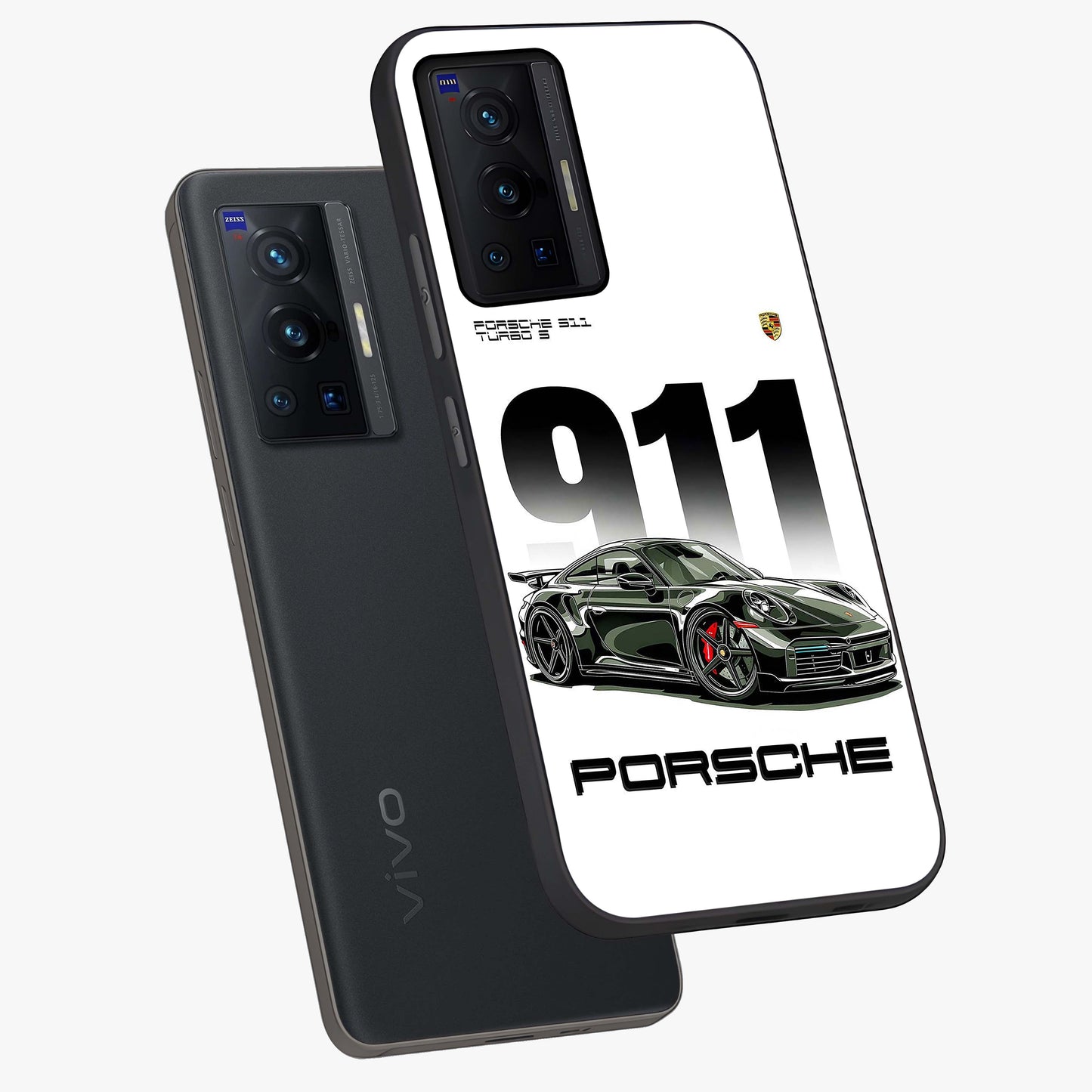 911 Turbo Dominance Glass Case displayed in premium angled mockup highlighting sporty car illustration and sleek glass surface.