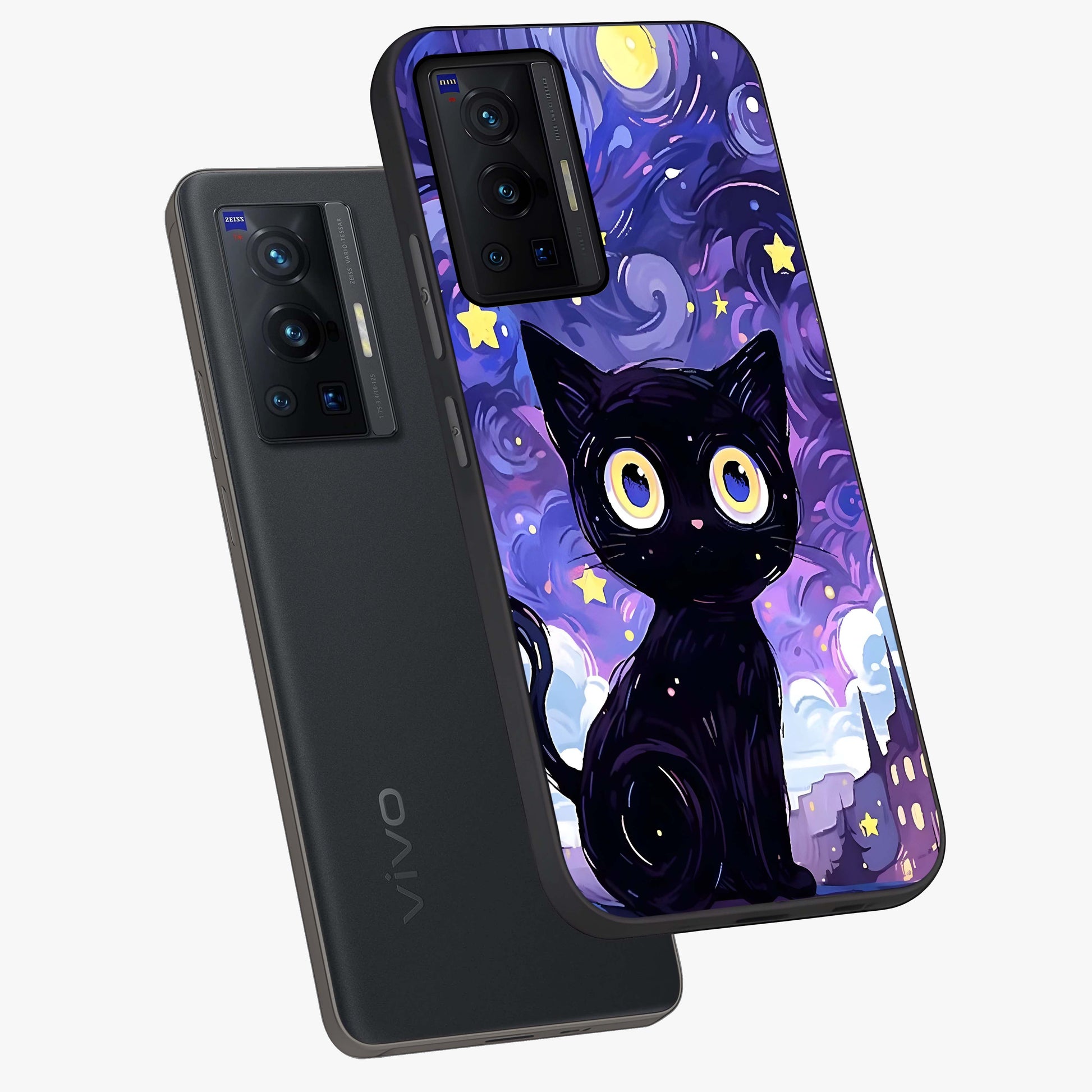 Abstract Cat Art Glass Case displayed in angled mockup highlighting modern abstract cat artwork and sleek glass surface.