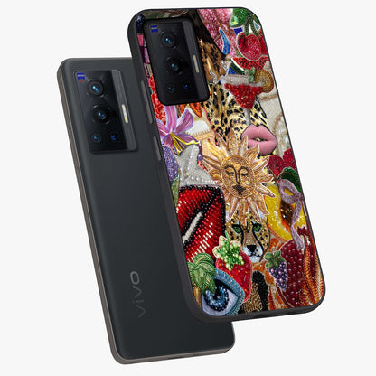 Beaded Fashion Jungle Glass Case displayed in angled mockup highlighting colorful fashion bead design and artistic pattern.