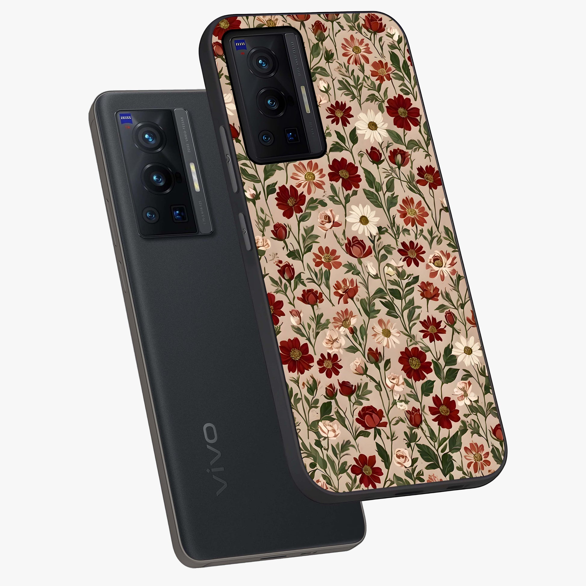 Biege Flower With Leaf Glass Case displayed in angled mockup highlighting minimal floral leaf design and elegant aesthetic.