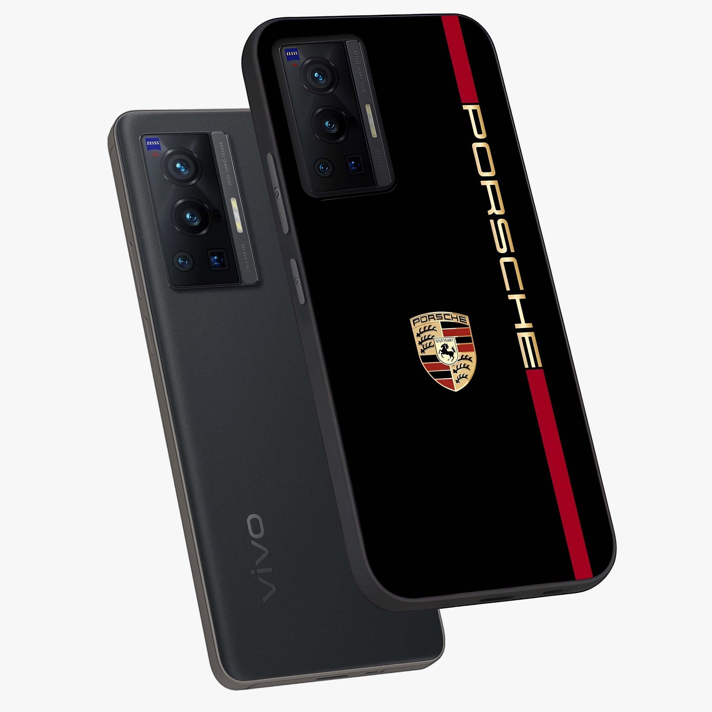 Black Minimal Porsche Glass Case displayed in angled mockup highlighting modern minimal car illustration and clean aesthetic design.
