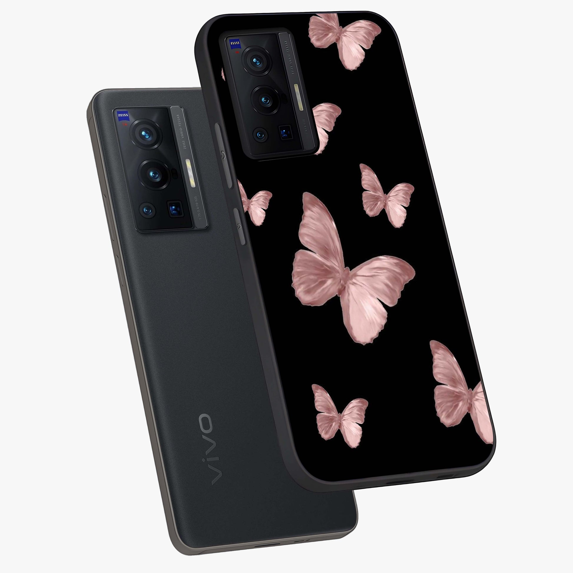 Butterfly Pattern Glass Case displayed in angled mockup highlighting delicate butterfly design and aesthetic pattern style.