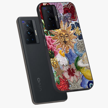 Celestial Floral and Playful Glass Case displayed in angled mockup highlighting playful floral design with dreamy celestial elements.