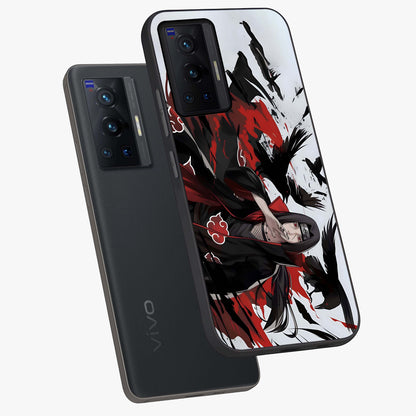 Crimson Crow Illusion Glass Case displayed in angled mockup highlighting mysterious crow graphic with dark aesthetic style.