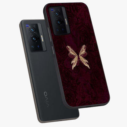 Crimson Fade Butterfly Glass Case displayed in angled mockup highlighting elegant butterfly design with crimson gradient aesthetic.