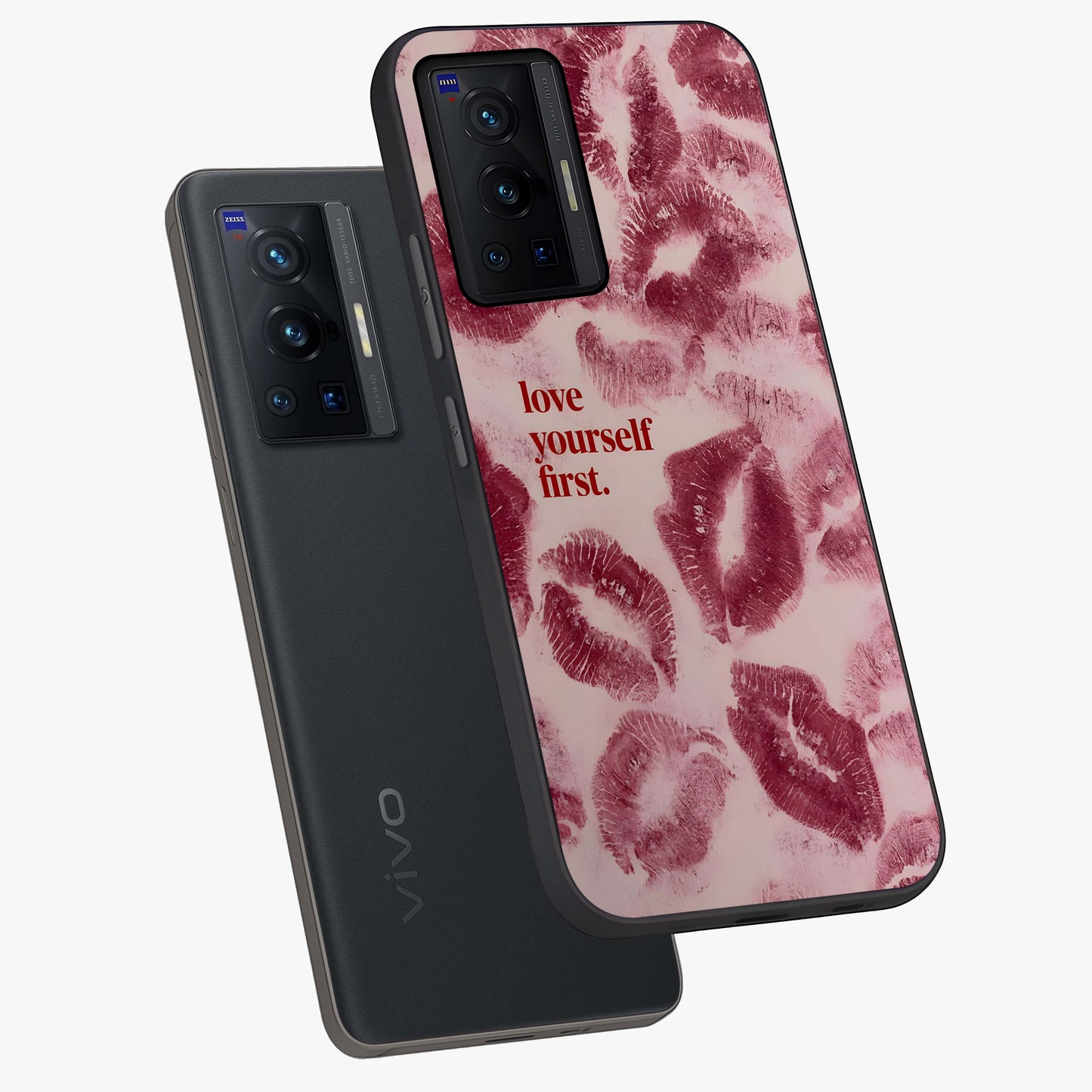Crimson Kiss Love Glass Case displayed in angled mockup highlighting bold love inspired design with modern aesthetic style.