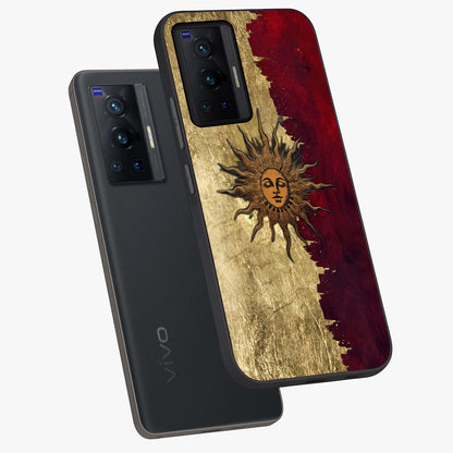 Crimson Sun Majesty Glass Case displayed in angled mockup highlighting majestic crimson sun design with bold aesthetic style.