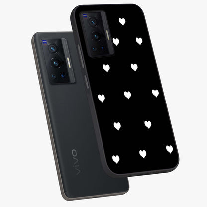 Cute And Simple White Hearts Glass Case displayed in angled mockup highlighting cute heart design with clean aesthetic style.