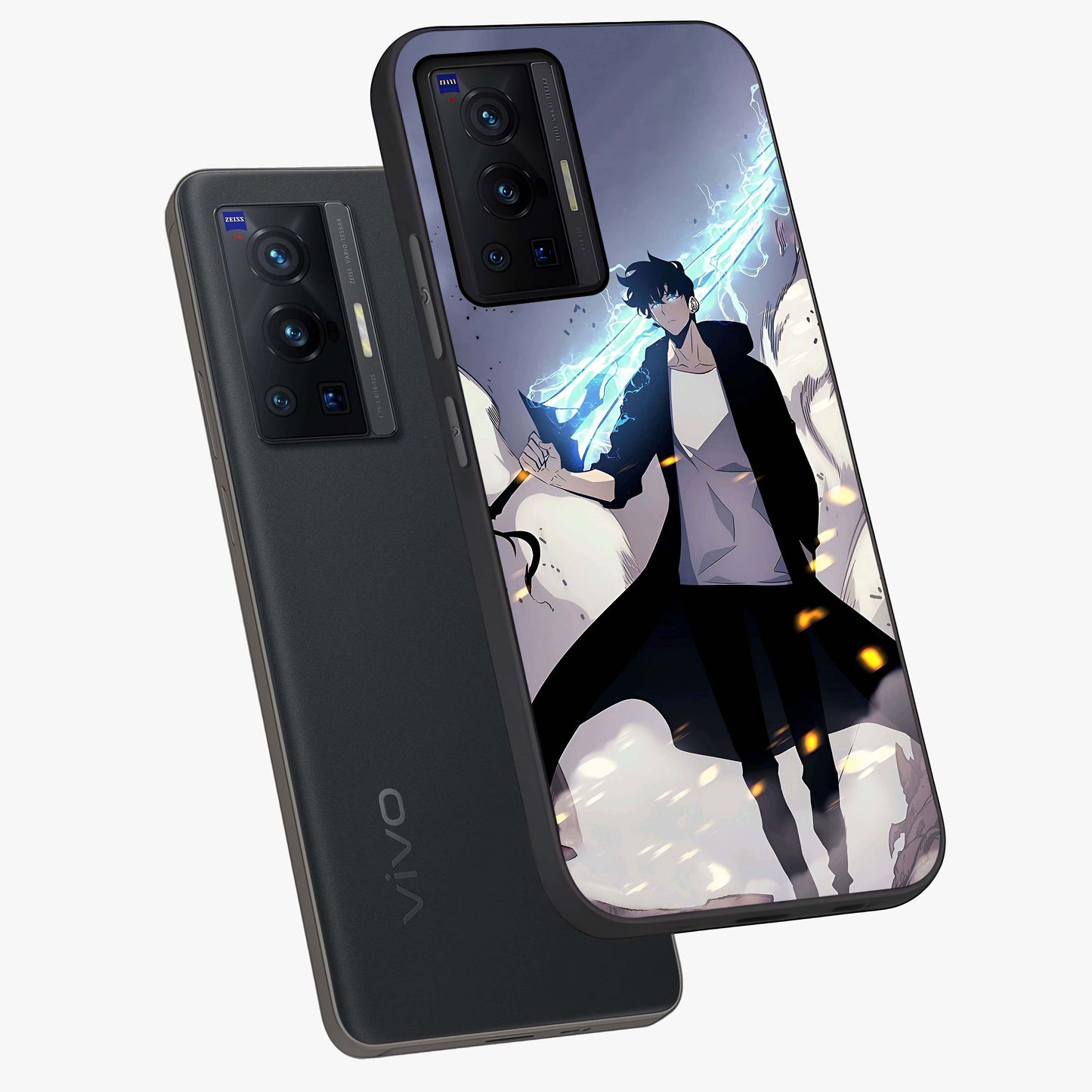 Dark Lightning Anime Warrior Glass Case displayed in angled mockup highlighting powerful lightning themed anime illustration.
