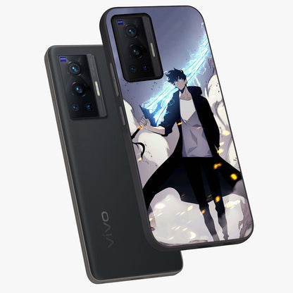 Dark Lightning Anime Warrior Glass Case displayed in angled mockup highlighting powerful lightning themed anime illustration.