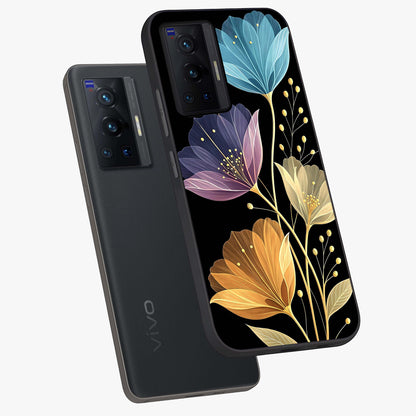 Delicate Multicolor Flowers Glass Case displayed in angled mockup highlighting colorful flower pattern with soft aesthetic style.