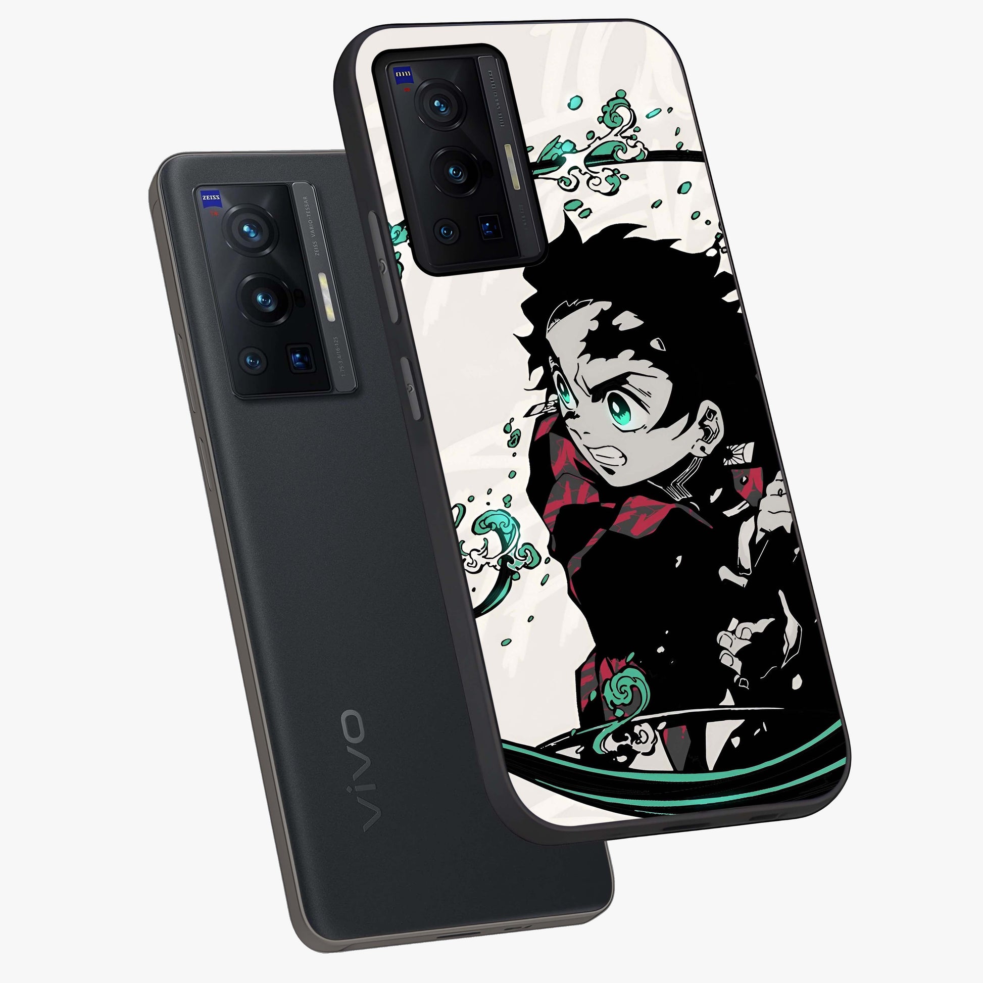 Demon Slayer Glass Case displayed in angled mockup highlighting dramatic anime character design with action aesthetic.