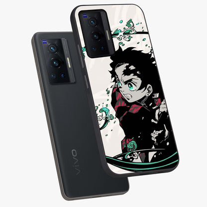 Demon Slayer Glass Case displayed in angled mockup highlighting dramatic anime character design with action aesthetic.