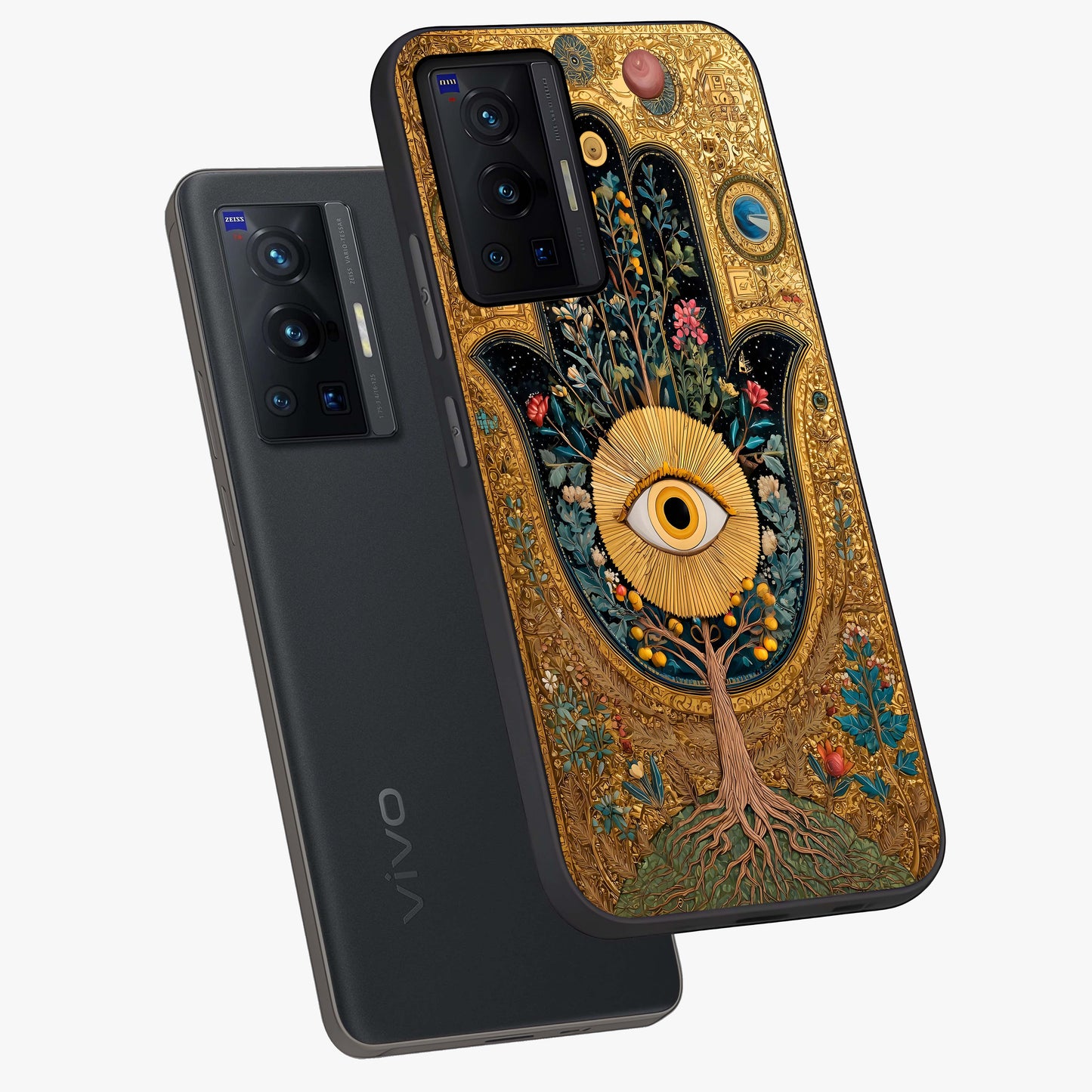 Ethereal Evil Eye Glass Case displayed in angled mockup highlighting protective evil eye symbol with spiritual aesthetic design.