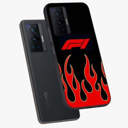 Fire F11 Glass Case displayed in angled mockup highlighting bold fire inspired graphic with energetic aesthetic style.