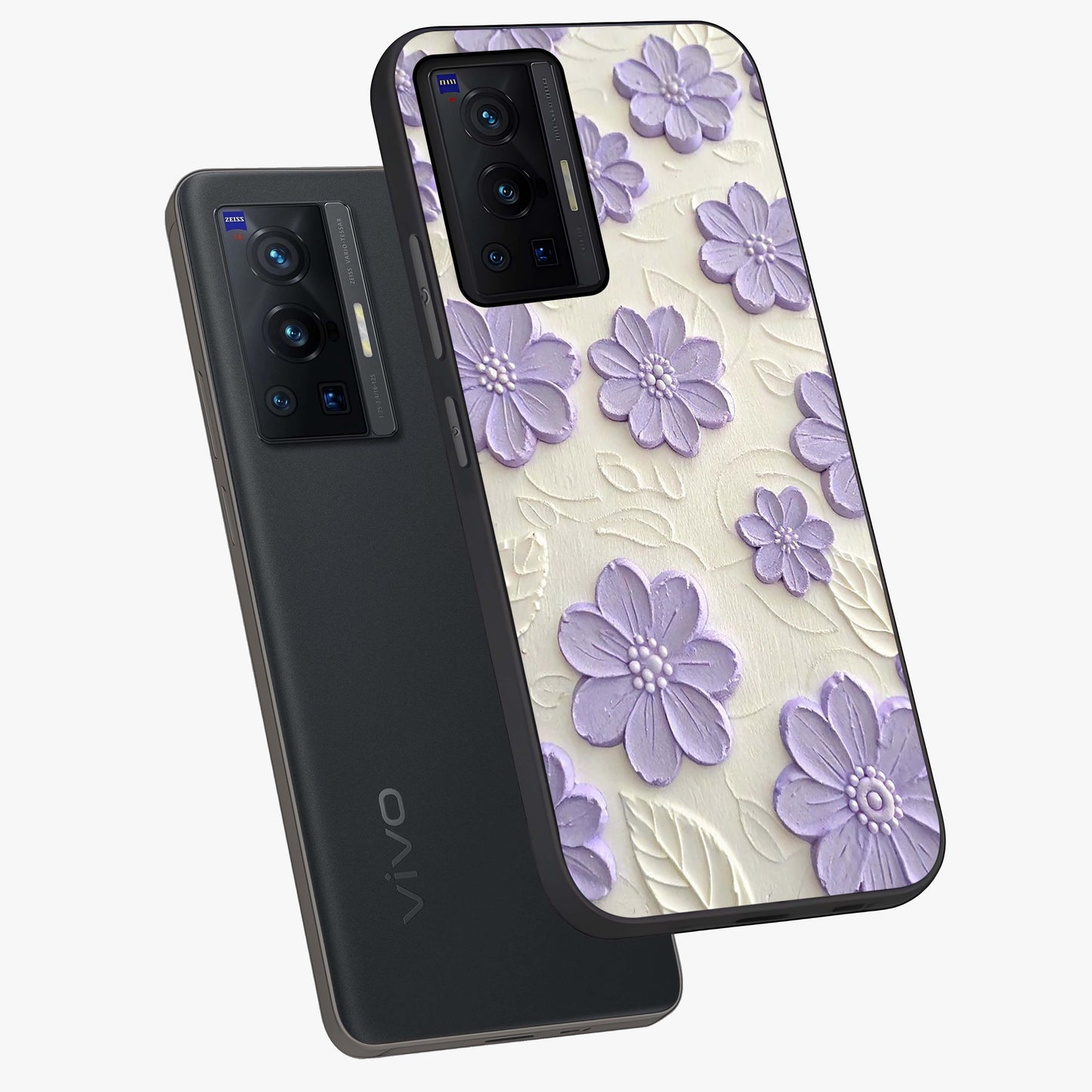 Floral Wall Art With Purple Flowers Glass Case displayed in angled mockup highlighting vibrant purple floral illustration with artistic aesthetic.