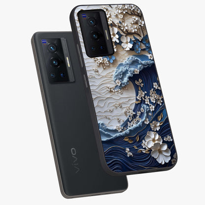 Floral Wave Origami Glass Case displayed in angled mockup highlighting geometric origami flower design with modern aesthetic style.