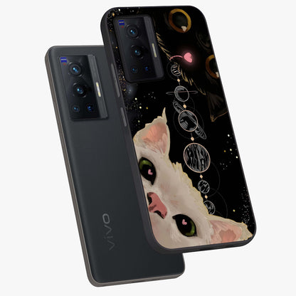 Galactic Cat Glass Case displayed in angled mockup highlighting celestial feline illustration with galaxy aesthetic style.
