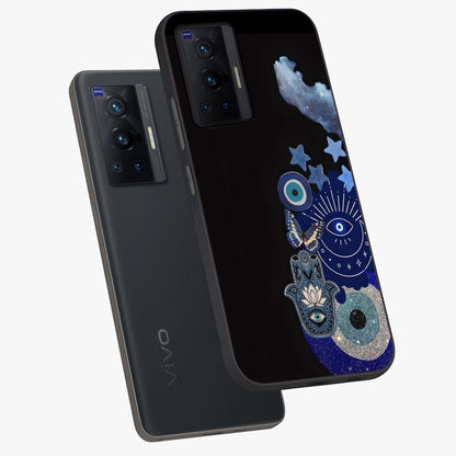 Galactic Charm Cluster Glass Case displayed in angled mockup highlighting luminous galaxy inspired design with dreamy aesthetic.