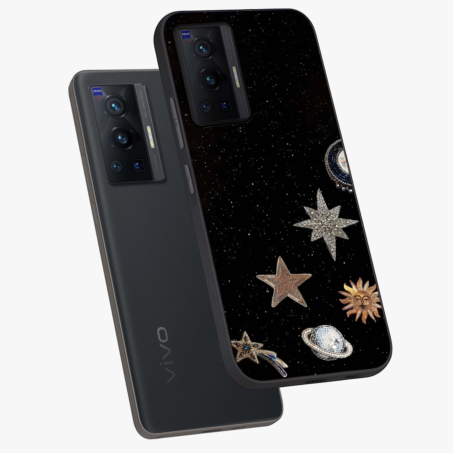 Galactic Charm Glow Glass Case displayed in angled mockup highlighting luminous galaxy inspired design with dreamy aesthetic.