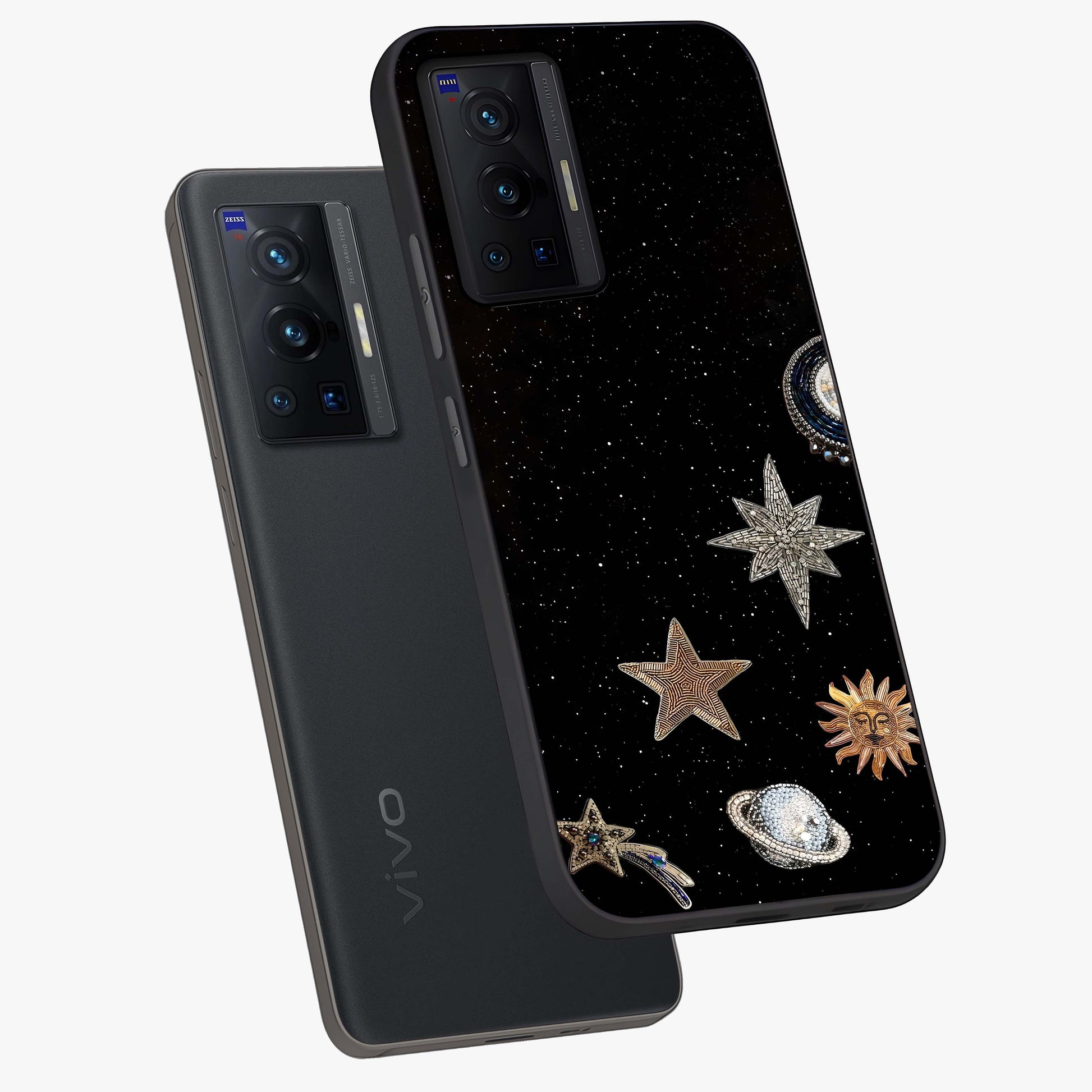 Galactic Charm Glow Glass Case displayed in angled mockup highlighting luminous galaxy inspired design with dreamy aesthetic.