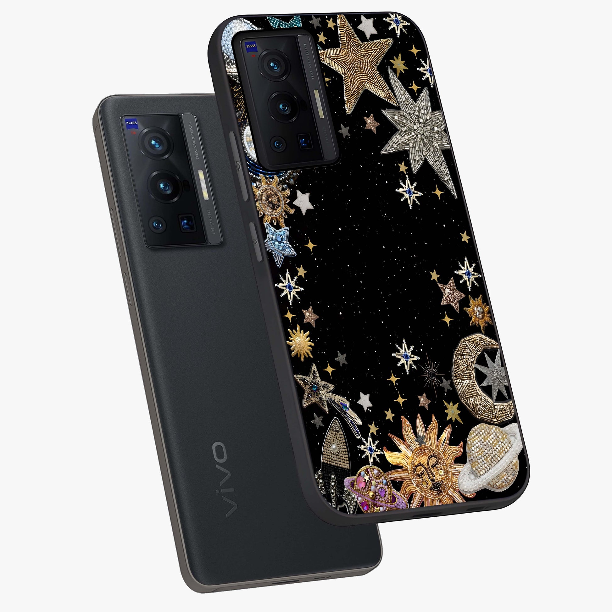 Galactic Jewel Stars Glass Case displayed in angled mockup highlighting shining celestial star design with cosmic aesthetic style.