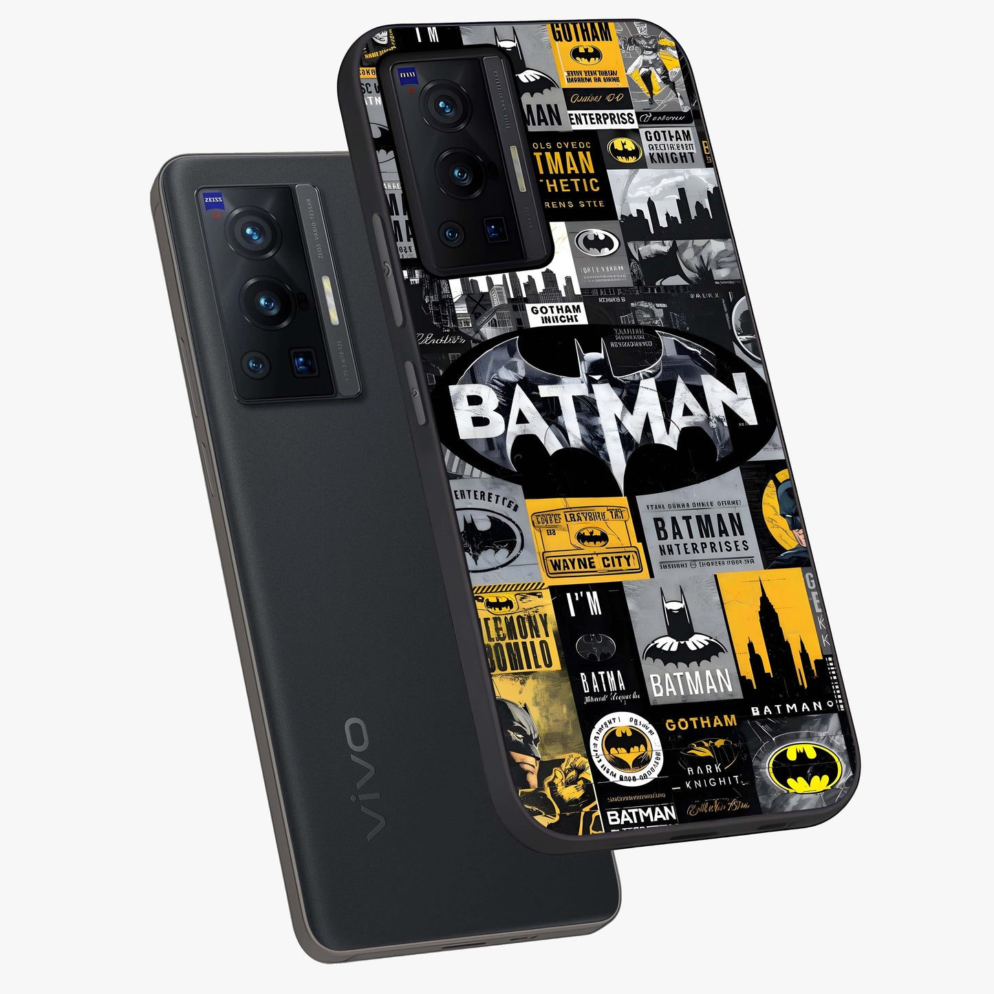 Knight Gotham Rise Glass Case displayed in angled mockup highlighting powerful knight silhouette design with dramatic aesthetic.