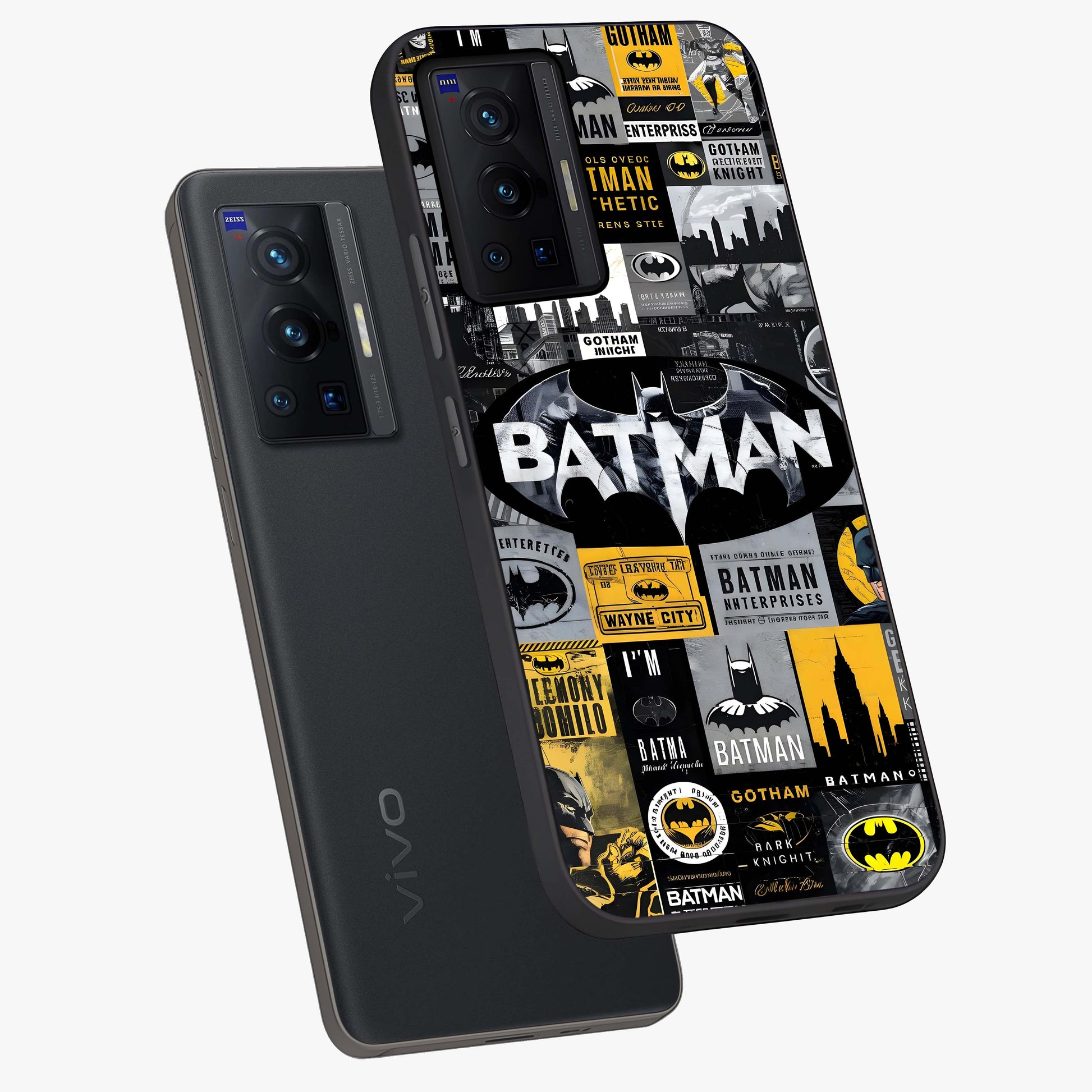Knight Gotham Rise Glass Case displayed in angled mockup highlighting powerful knight silhouette design with dramatic aesthetic.