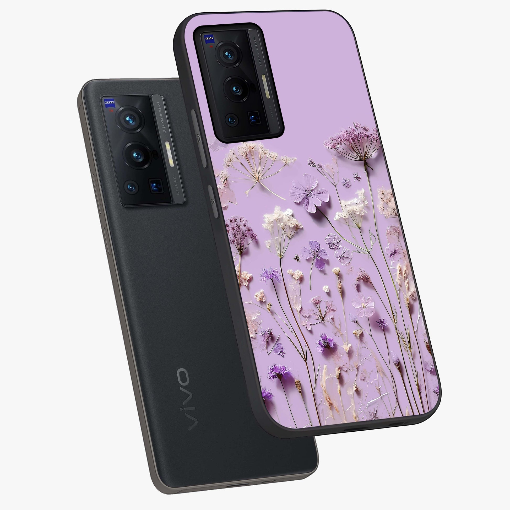 Lavender Blossom Dream Glass Case displayed in angled mockup highlighting dreamy lavender flower design with calming aesthetic style.