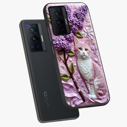Lavender Cat Whimsy Glass Case displayed in angled mockup highlighting playful feline illustration with pastel lavender aesthetic.