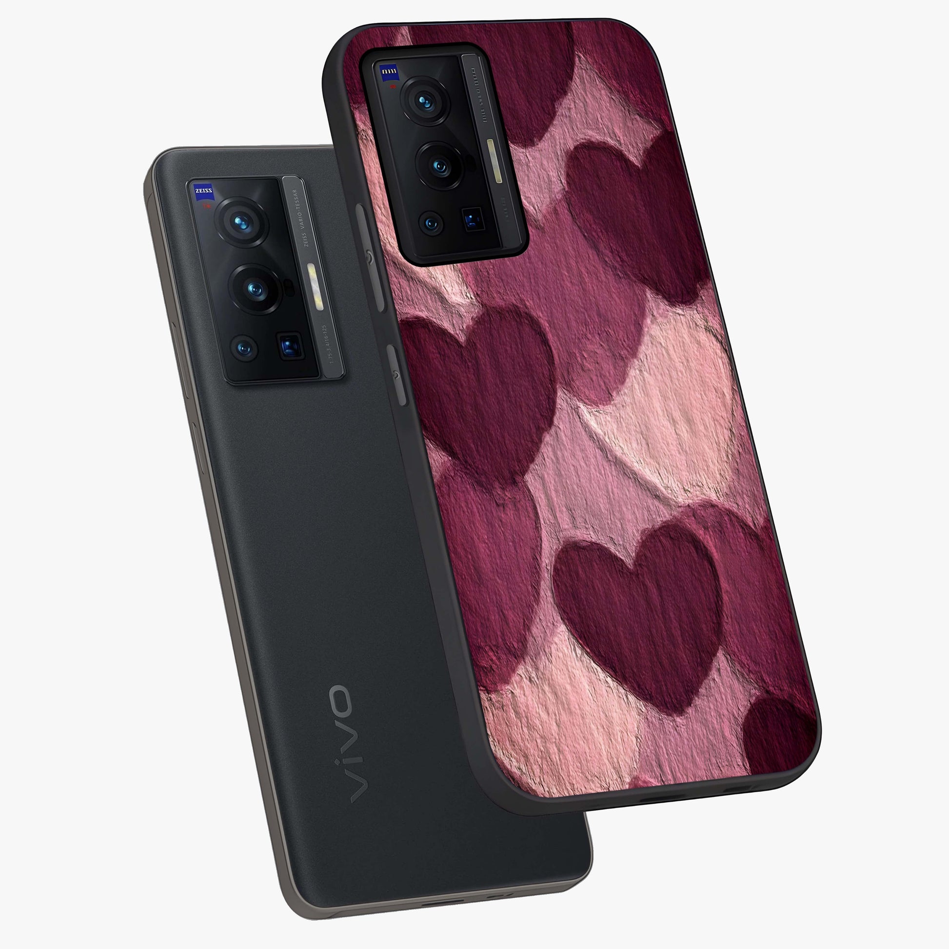 Layered Paper Hearts Glass Case displayed in angled mockup highlighting creative paper craft heart design with romantic aesthetic.