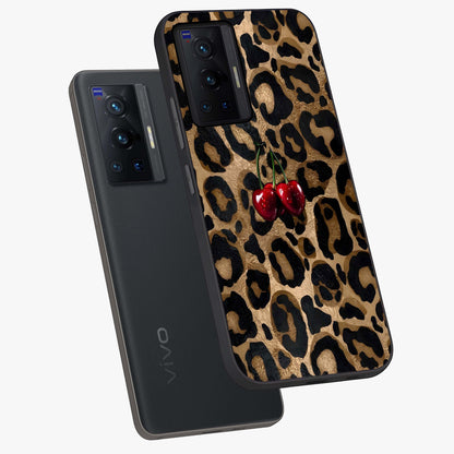 Leopard Wild Cherry Glass Case displayed in angled mockup highlighting bold animal print design with playful cherry aesthetic.