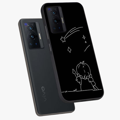 Line Art Girl With Shooting Stars Glass Case displayed in angled mockup highlighting elegant line art design with dreamy star aesthetic.