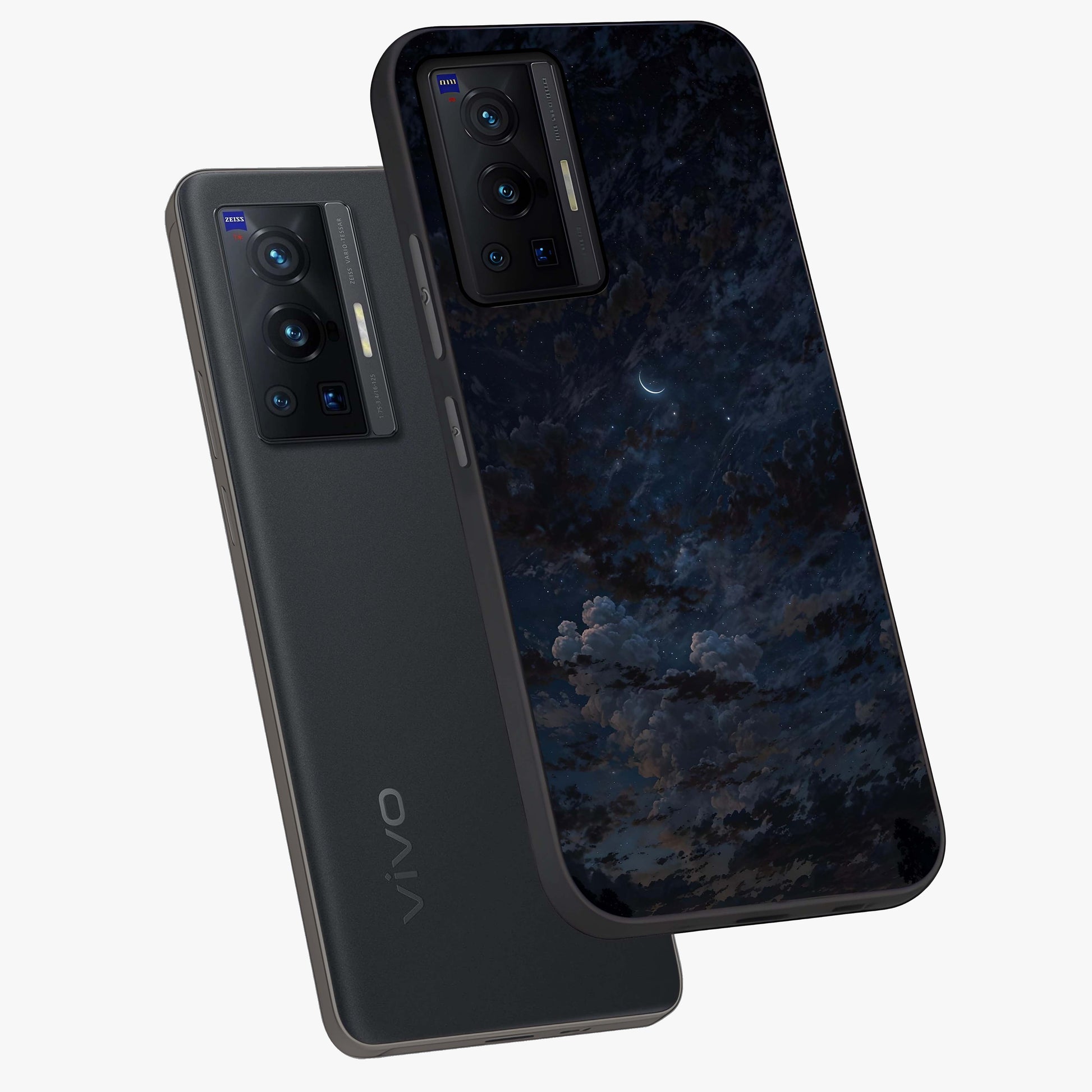 Lunar Veil Silence Glass Case displayed in angled mockup highlighting soft lunar design with peaceful celestial aesthetic.