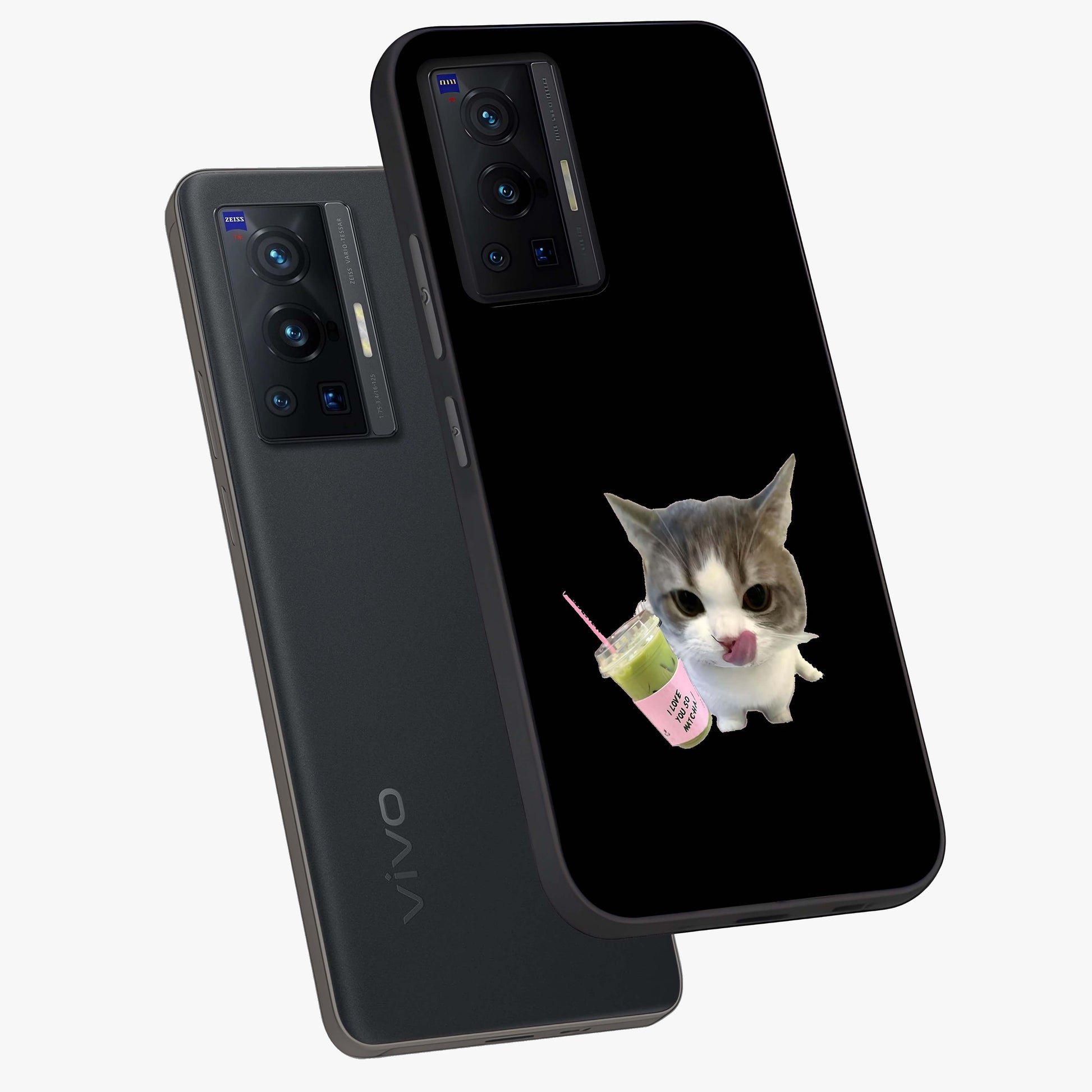 Matcha Cat Style Glass Case displayed in angled mockup highlighting playful feline design with pastel matcha aesthetic.