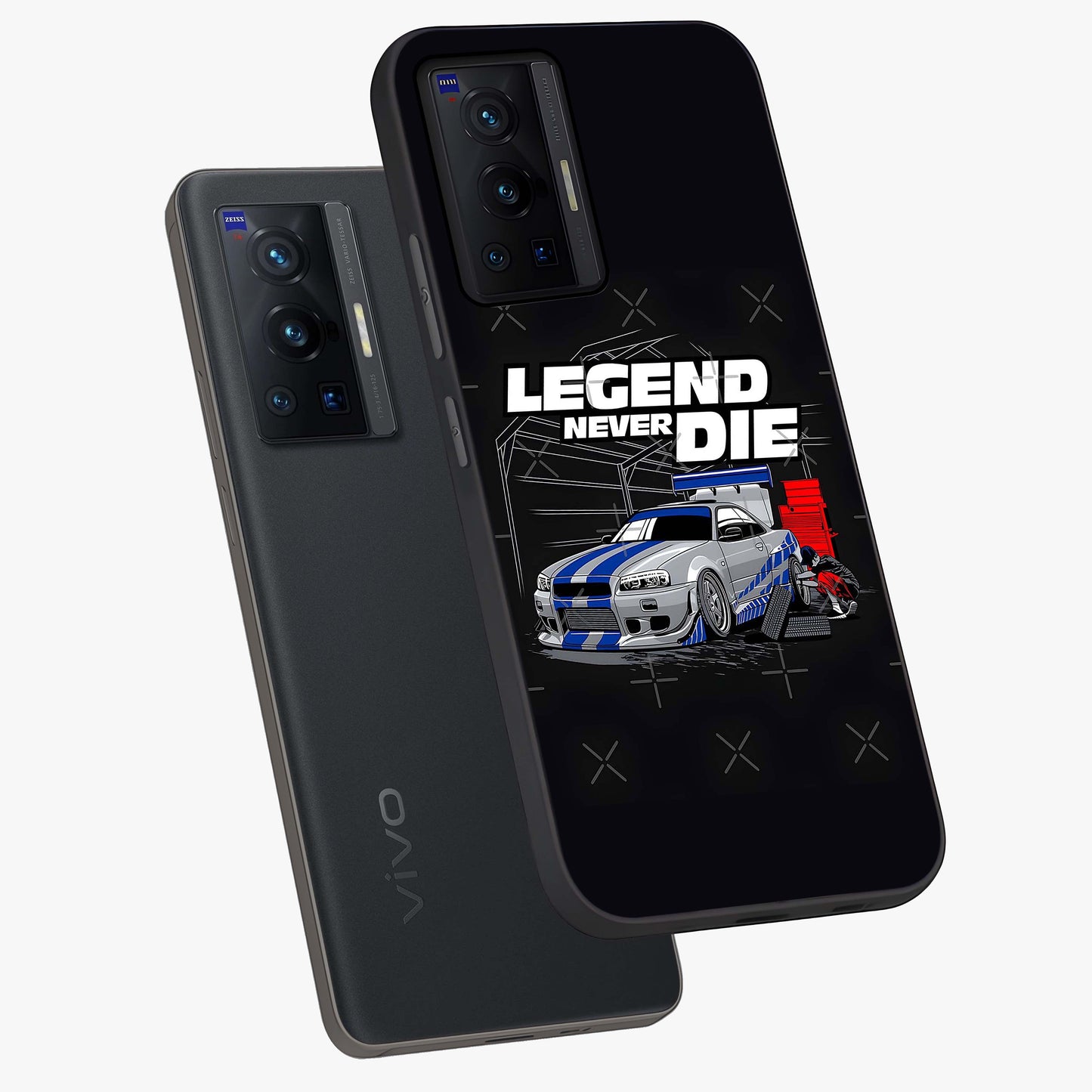 Midnight Racing Legacy Glass Case displayed in angled mockup highlighting dynamic automotive design with bold midnight aesthetic.