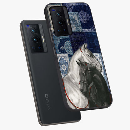 Midnight Stallion Blues Glass Case displayed in angled mockup highlighting powerful stallion illustration with deep midnight tones.