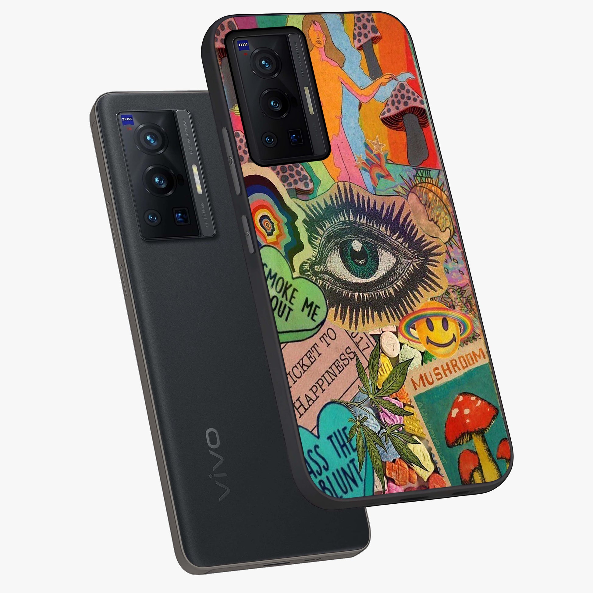 Mystic Eye Wonderland Glass Case displayed in angled mockup highlighting magical eye illustration with dreamy aesthetic.