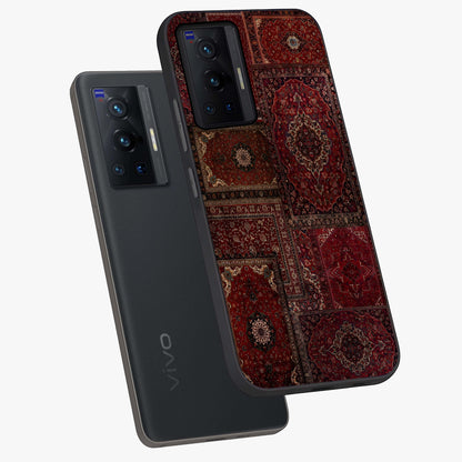 Persian Velvet Tale Glass Case displayed in angled mockup highlighting ornate textile inspired design with royal aesthetic.