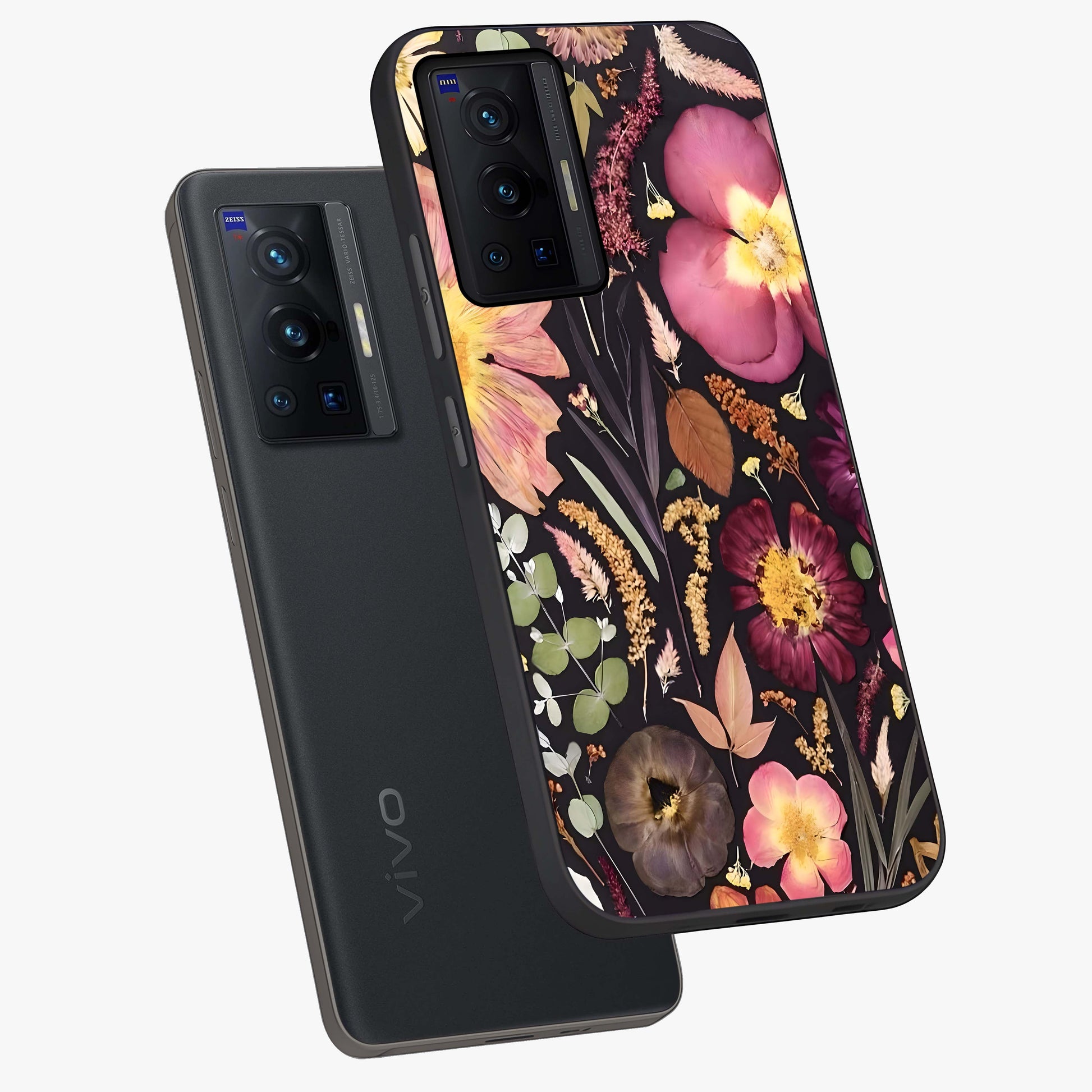 Petal Dream Tapestry Glass Case displayed in angled mockup highlighting decorative petal pattern with elegant botanical aesthetic.