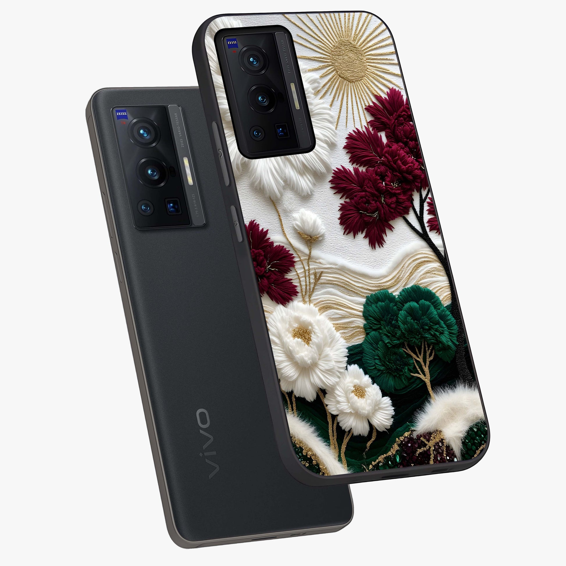 Radiant Bloom Elegance Glass Case displayed in angled mockup highlighting graceful floral design with radiant aesthetic style.