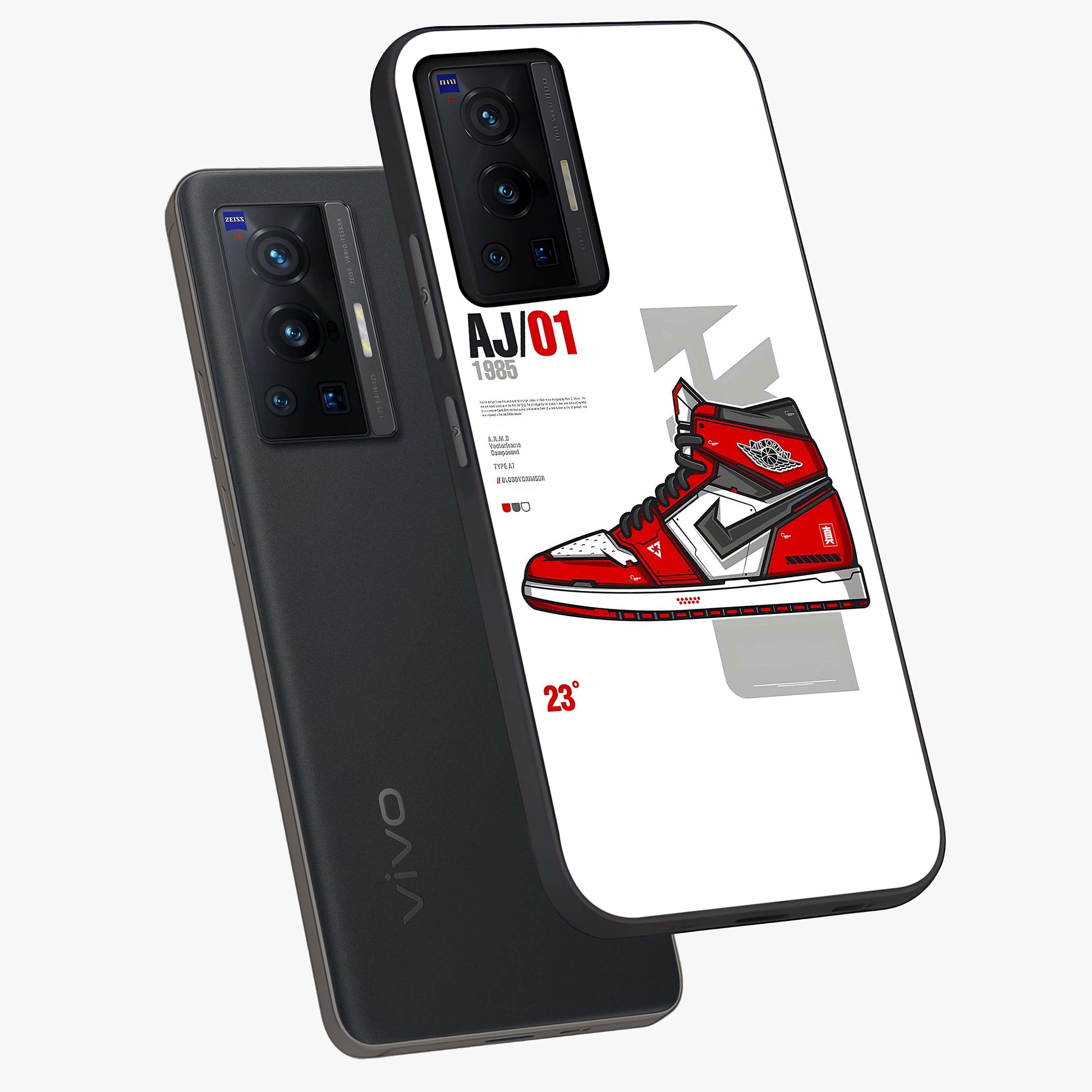 Retro Sneaker Blueprint Glass Case displayed in angled mockup highlighting detailed shoe design with sporty retro aesthetic.