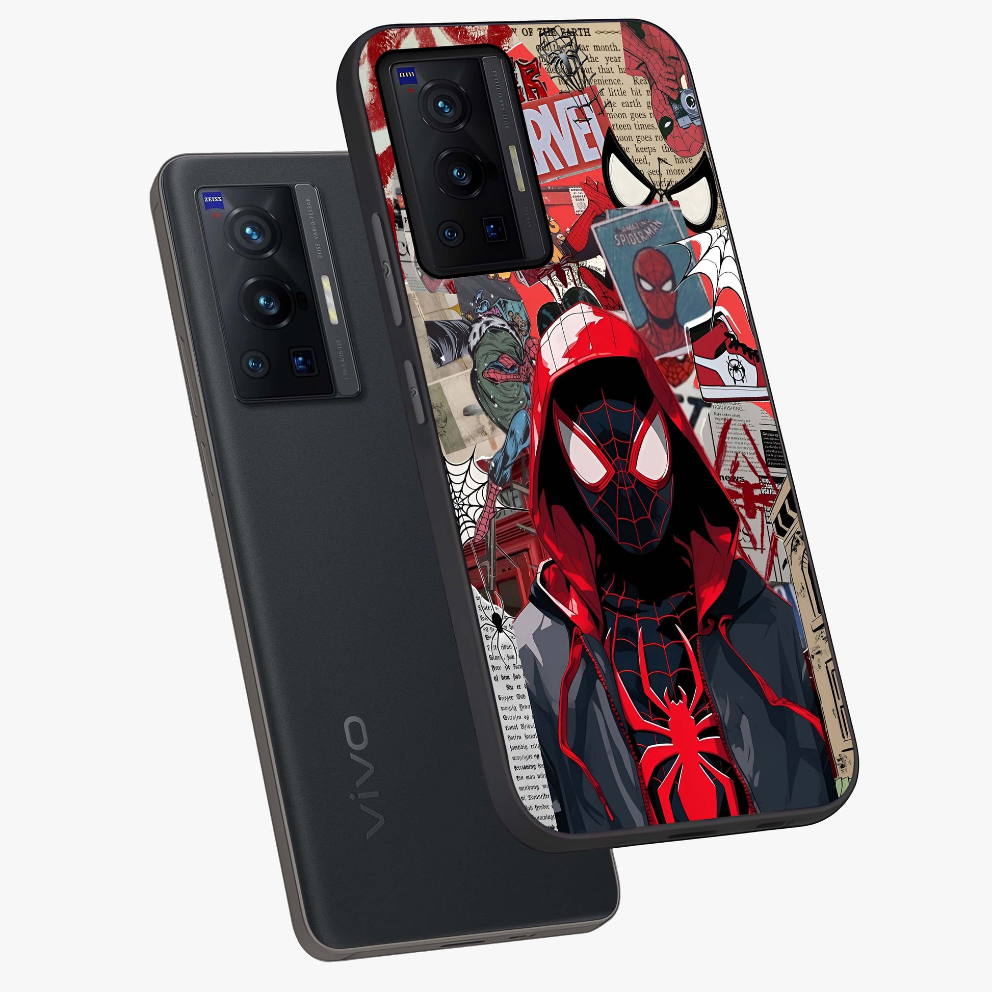 Spider Collage Street Glass Case displayed in angled mockup highlighting dynamic street style collage design with comic aesthetic.