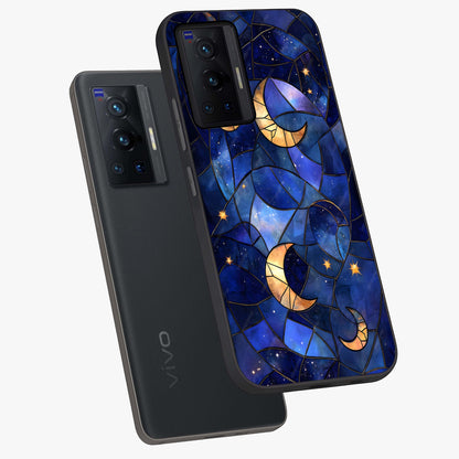 Starlit Sky Tapestry Glass Case displayed in angled mockup highlighting celestial night pattern with artistic aesthetic style.