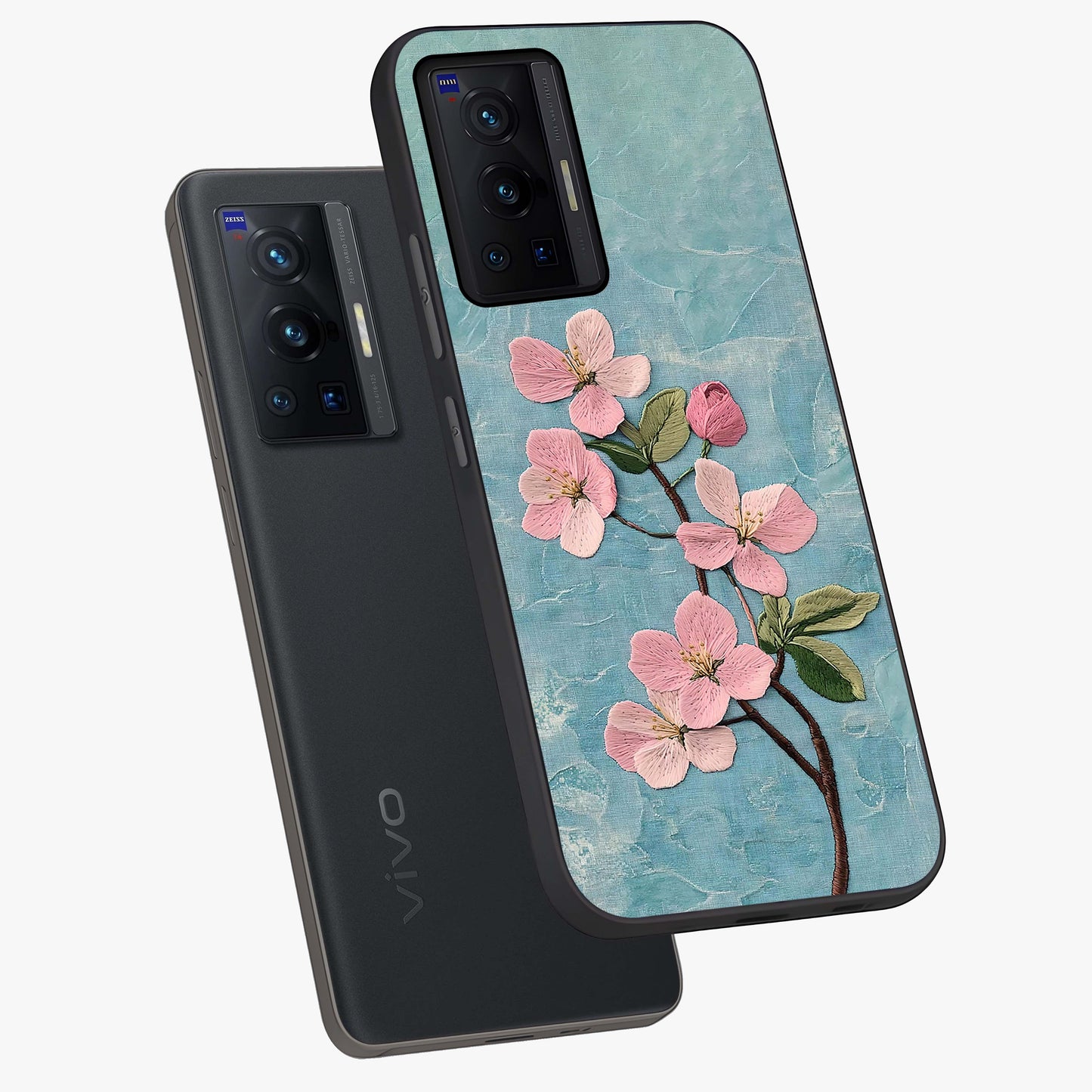 Threaded Blossom Breeze Glass Case displayed in angled mockup highlighting elegant floral design with soft aesthetic style.