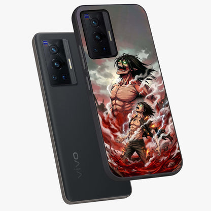 Titan Awakening Fury Glass Case displayed in angled mockup highlighting dramatic giant warrior design with bold anime aesthetic.